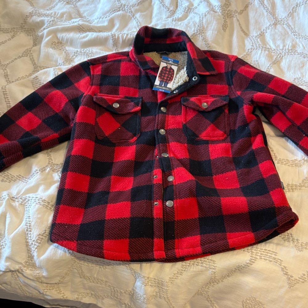 Eddie Bauer Kids Red and Black Checkered Sherpa fleece lined shirt  size 10/12